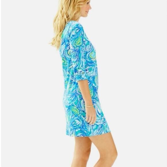 Lilly Pulitzer Linden Dress Oh Shucks Oyster Print Blue Green Size Medium - Picture 2 of 7